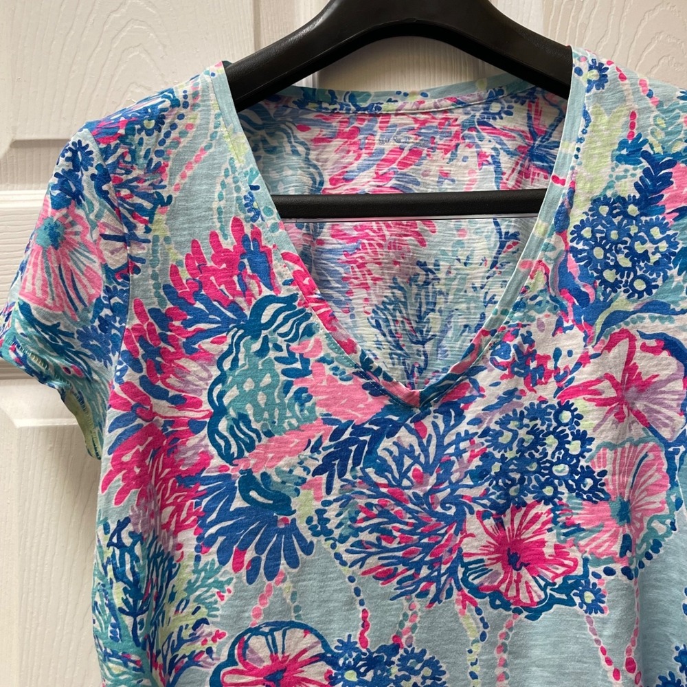 Lilly Pulitzer Etta Sz M Beach You To It Cotton Stub V-Neck Top